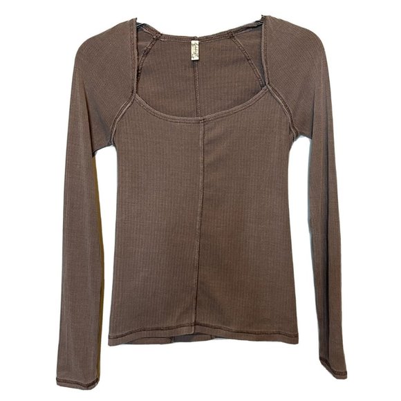 Free People Tops - intimately free people the angie top plum brown xs extra small square neck Ribbd